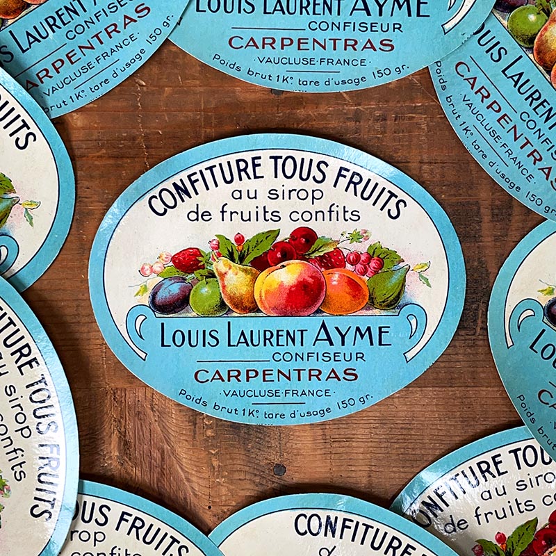 étiquette ancienne confiture tous fruits louis laurent ayme carpentras 1950
