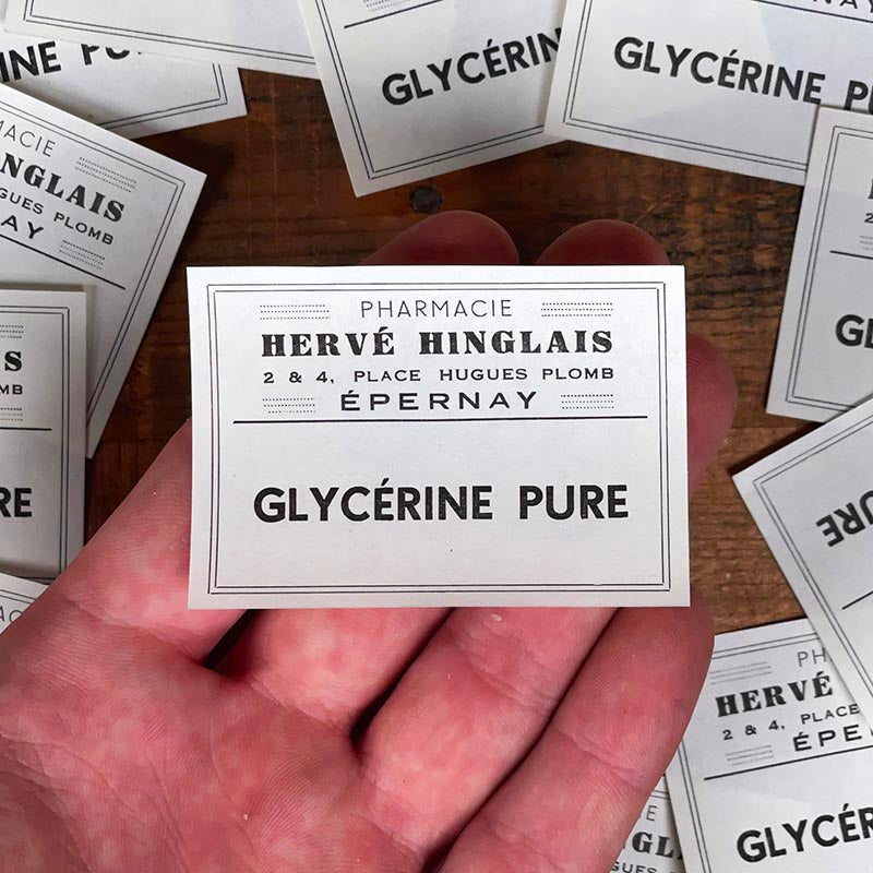 petite étiquette ancienne pharmacie hinglais epernay marne 1900 1920 glycérine pure épernay
