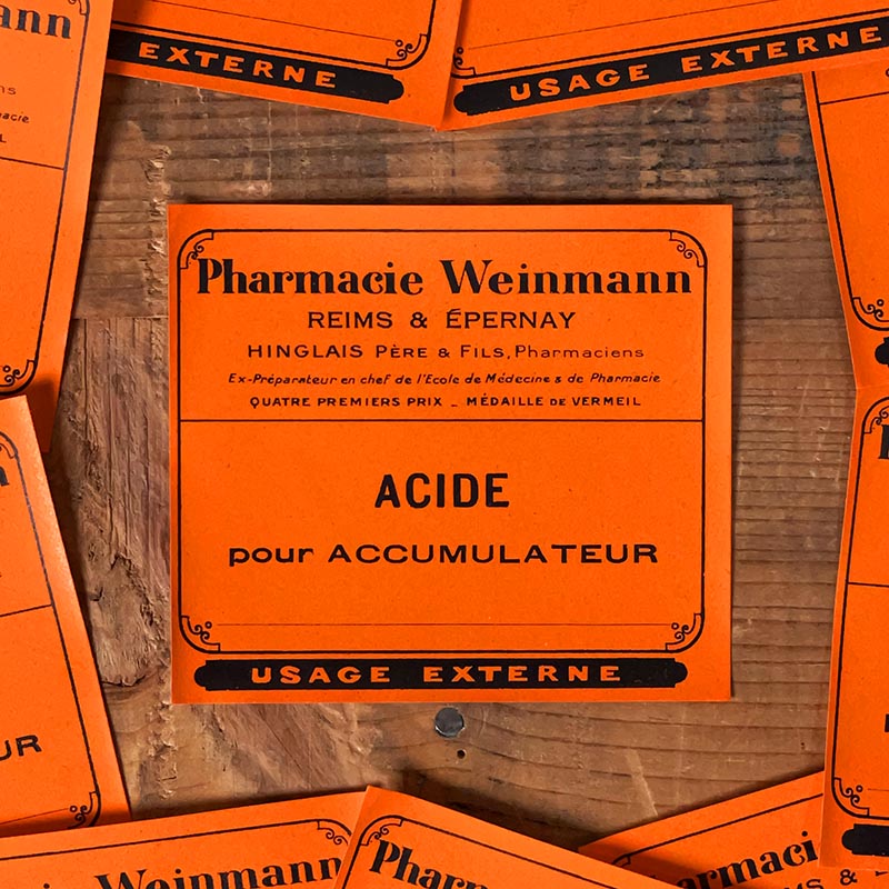 étiquette ancienne pharmacie hinglais reims epernay marne 1930 1920 acide pour accumulateur