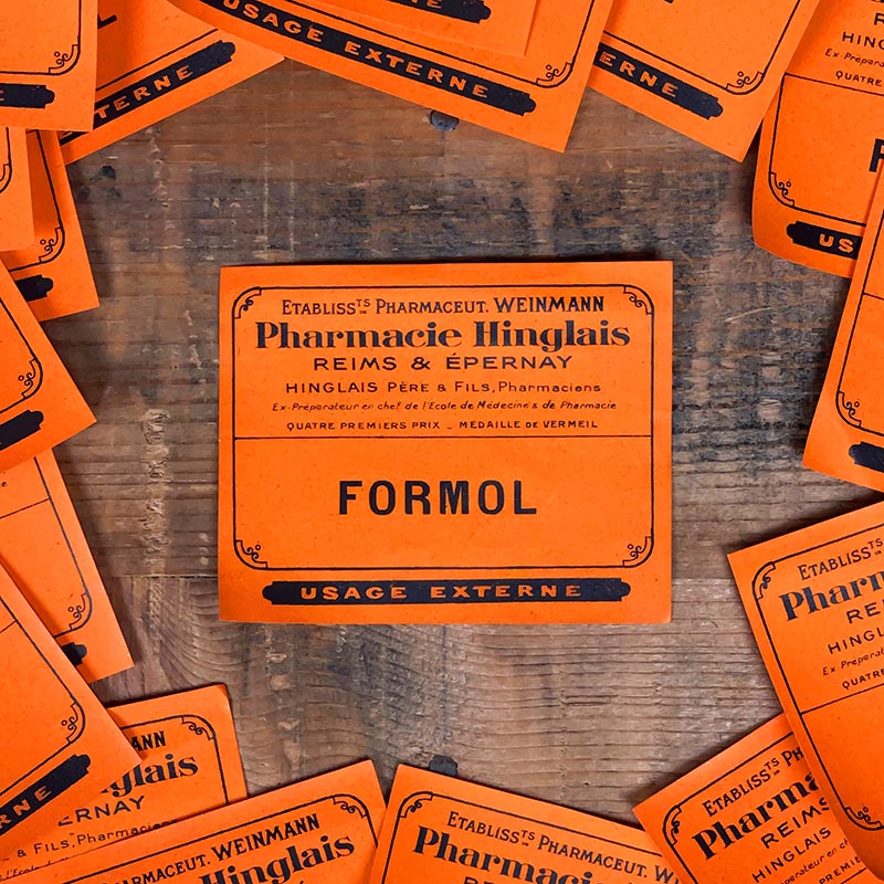 petite étiquette ancienne pharmacie hinglais reims epernay marne 1930 1920 formol