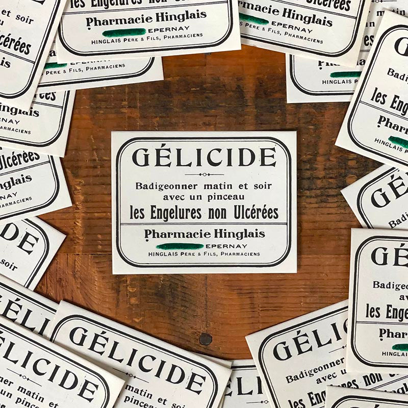 petite étiquette ancienne pharmacie hinglais reims epernay marne 1930 1920 gélicide engelures non ulcérées