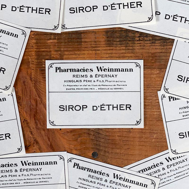 étiquette ancienne pharmacie hinglais reims epernay marne 1930 1920 sirop d'éther ether