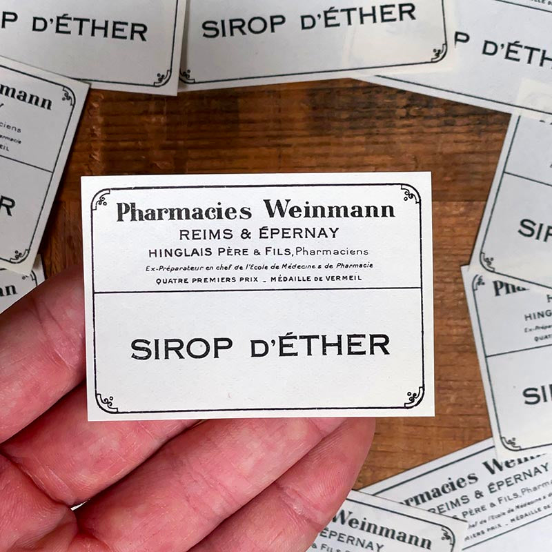 étiquette ancienne pharmacie hinglais reims epernay marne 1930 1920 sirop d'éther ether