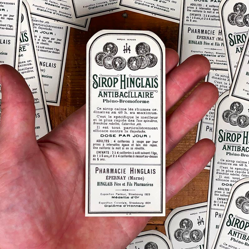 étiquette ancienne pharmacie hinglais reims epernay marne 1930 1920 sirop hinglais antibacillaire