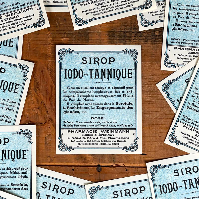 étiquette ancienne pharmacie hinglais reims epernay marne 1930 1920 sirop iodo-tannique rachitisme