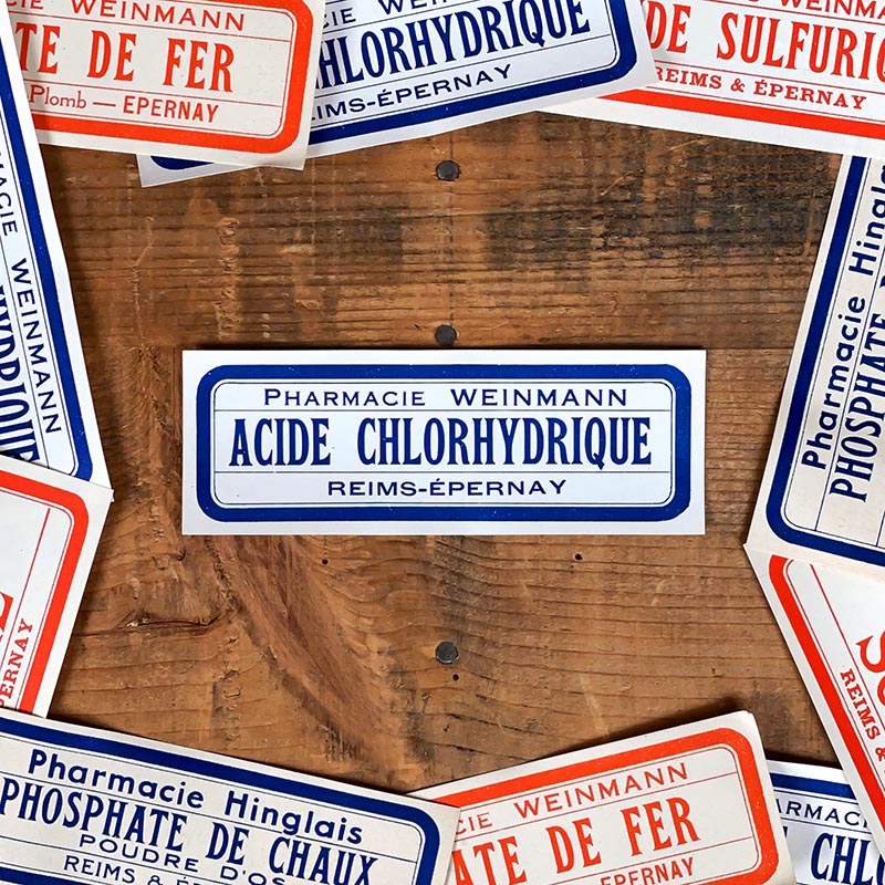 étiquette ancienne pharmacie weinmann reims epernay marne 1900 1920 acide chlorhydrique