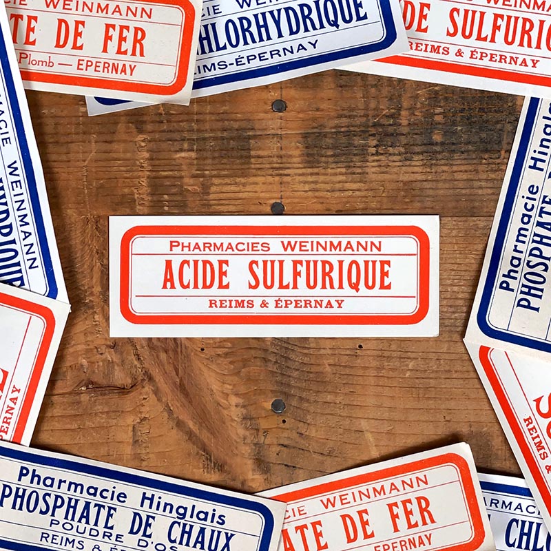 étiquette ancienne pharmacie weinmann reims epernay marne 1900 1920 acide sulfurique