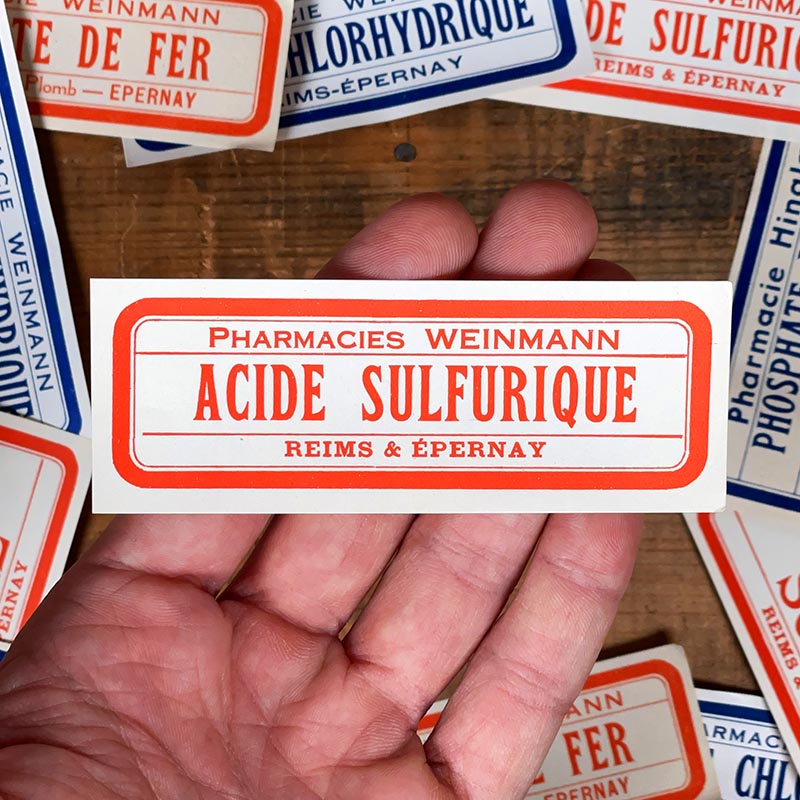 étiquette ancienne pharmacie weinmann reims epernay marne 1900 1920 acide sulfurique