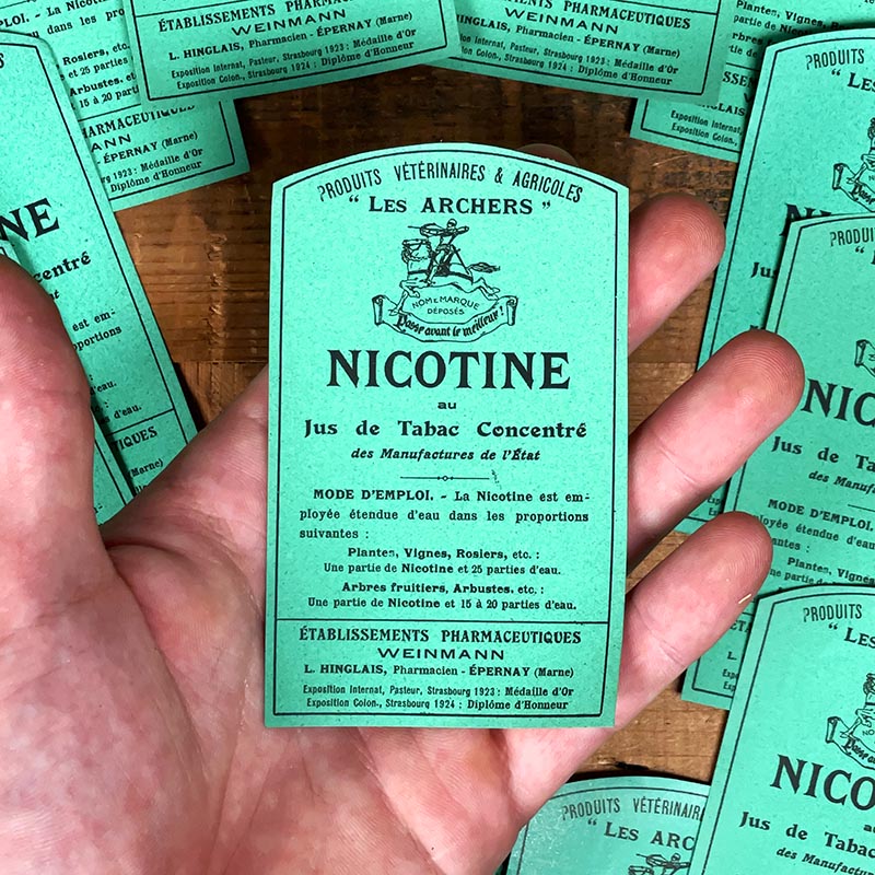 étiquette ancienne pharmacie hinglais epernay marne 1920 1930 nicotine jus de tabac concentré agricole agriculture