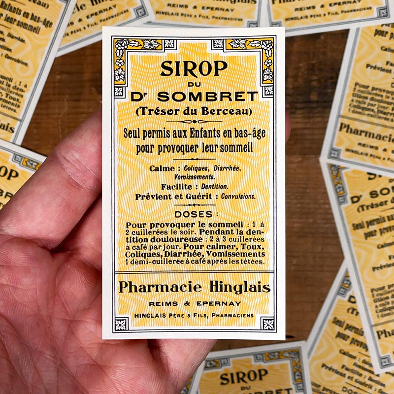 étiquette ancienne pharmacie hinglais epernay marne 1930 1920 sirop du docteur sombret trésor du berceau enfant bébé nourisson