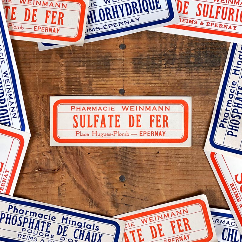 étiquette ancienne pharmacie weinmann reims epernay marne 1900 1920 sulfate de fer