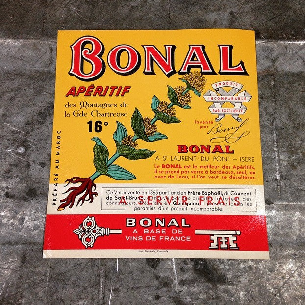 bonal apéritif étiquette alcool vintage ancien papier distillerie 1950 vin de france