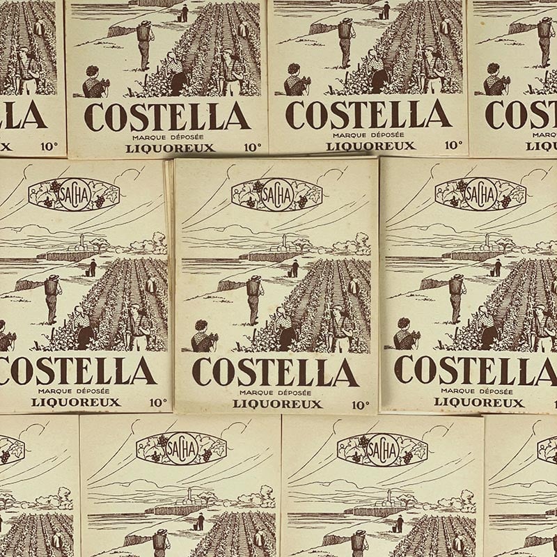 étiquette de vin ancienne costella sacha supérieures récolte illustration vignoble 1900 1910 1920 vintage