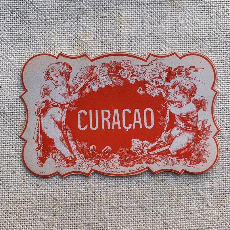 étiquette bistrot bar ange angelot illustration curacao curaçao papier ancienne vintage 1900 bouteille alcool