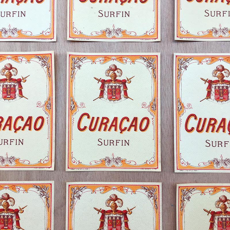 Etiquette curacao surfin 1930 boisson alcool bar brasserie bistrot cocktail