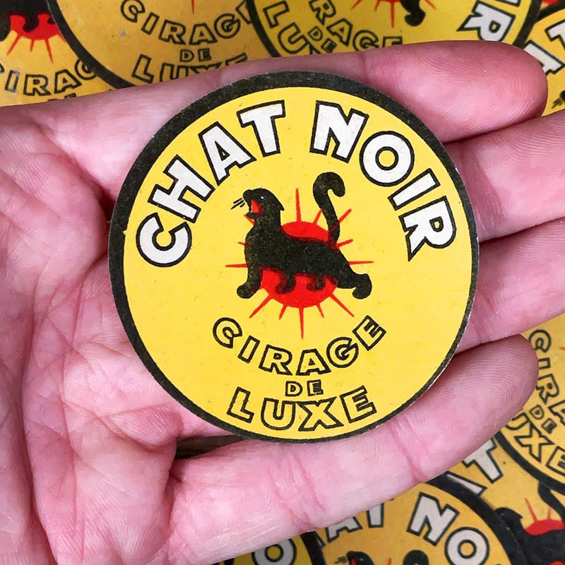 étiquette cirage de luxe chat noir papier vintage ancien 1930 jaune