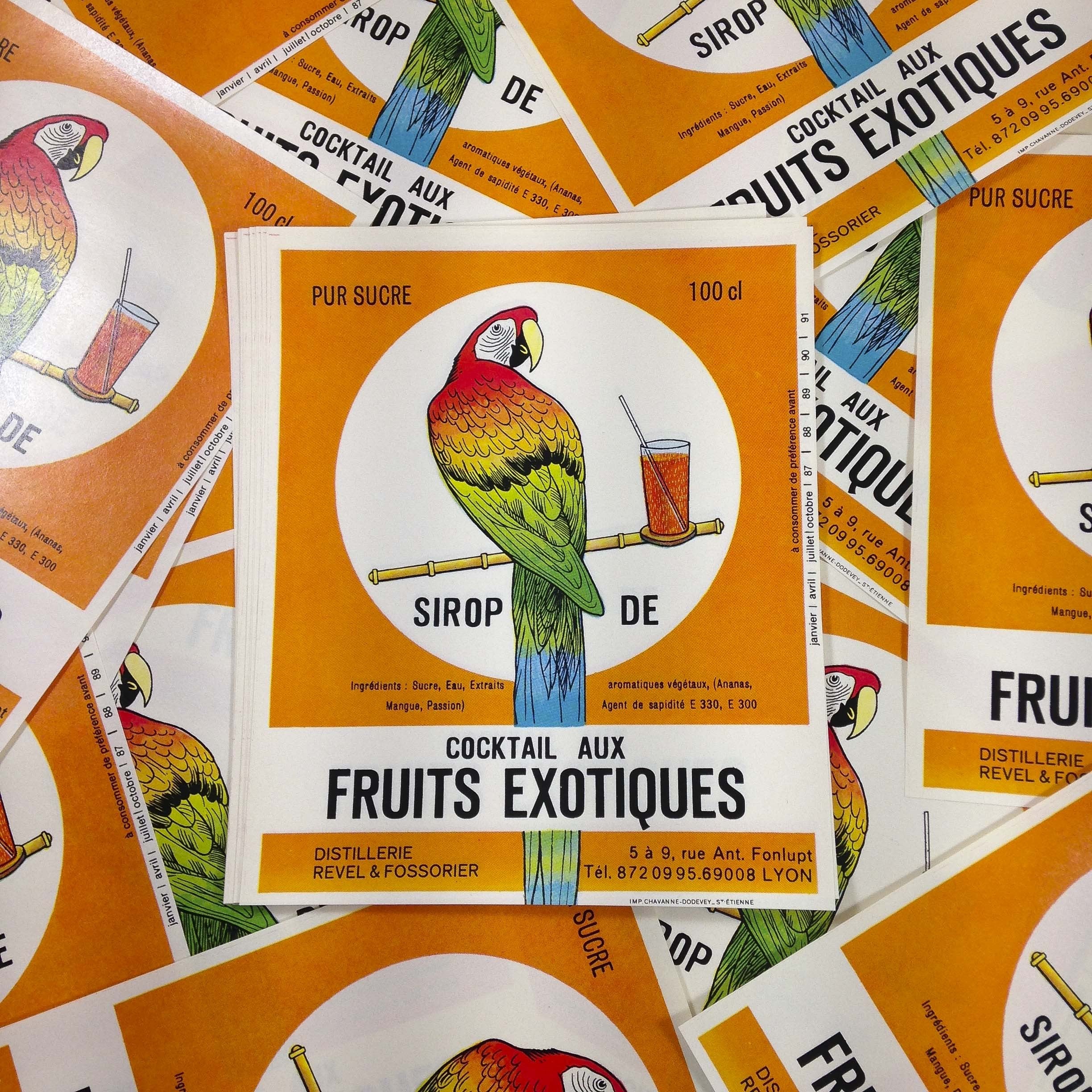 étiquette papier fruits exotiques ancien vintage bistrot bar 1987