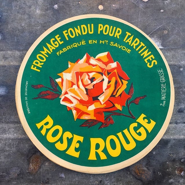 grande étiquette de fromage fromagerie imprimeur imprimerie 1960 rose rouge savoie