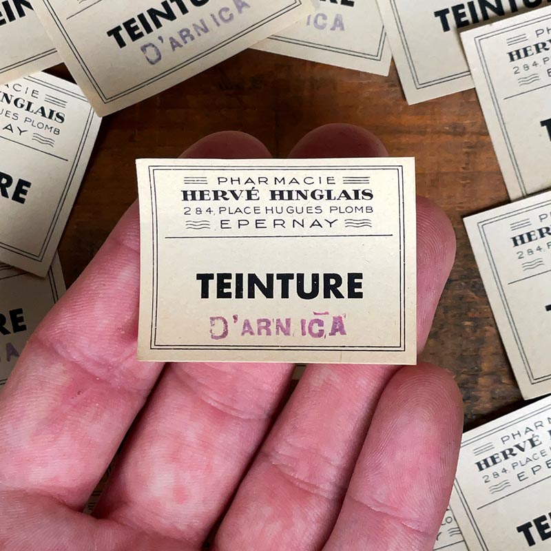 étiquette ancienne pharmacie hinglais reims epernay marne 1900 1920 teinture d'arnica arnica épernay