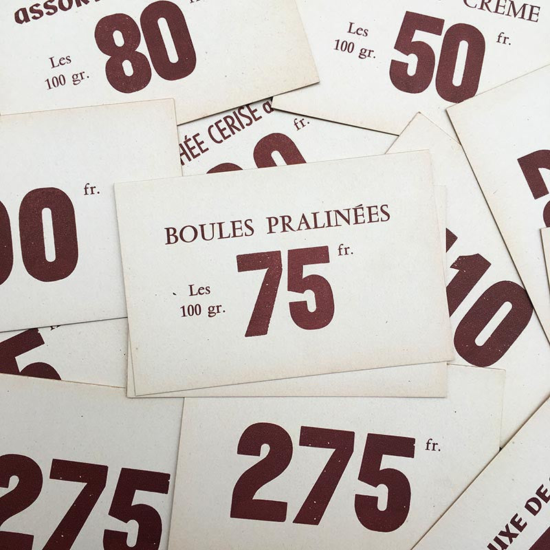 étiquette prix cartonnée carton ancien vintage épicerie 1950