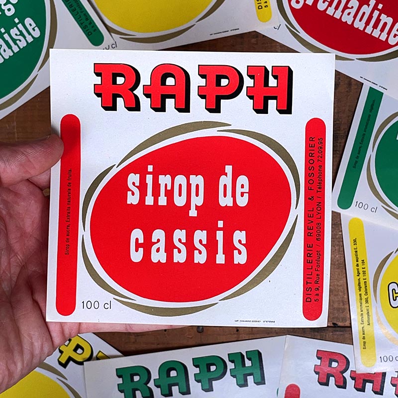 étiquette de sirop raph ancienne vintage 1980 revel fossorier lyon fraise citronnade cassis orgeat cassis