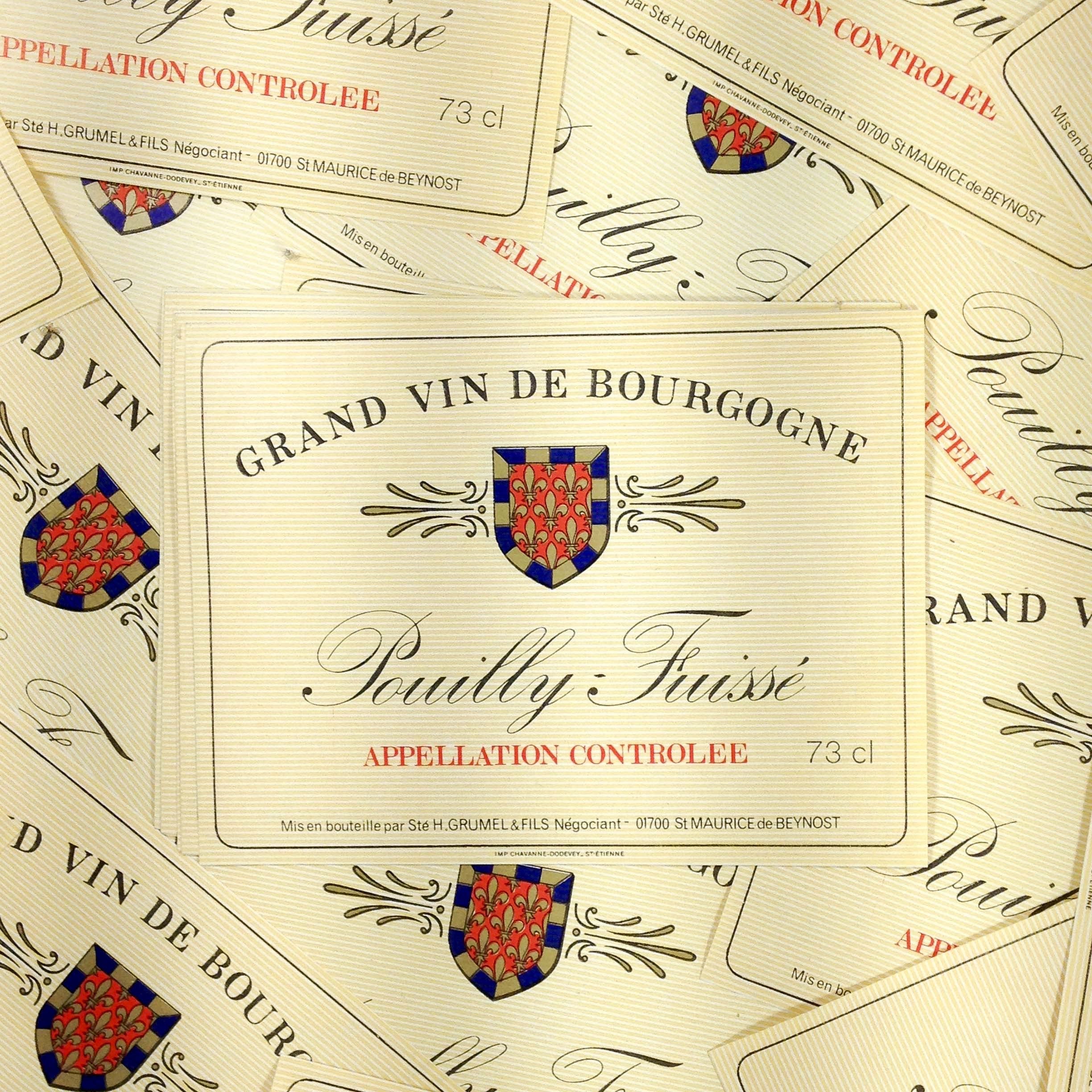 étiquette vin antique vintage pouilly fuissé bourgogne alcool bar bistrot imprimerie 1970