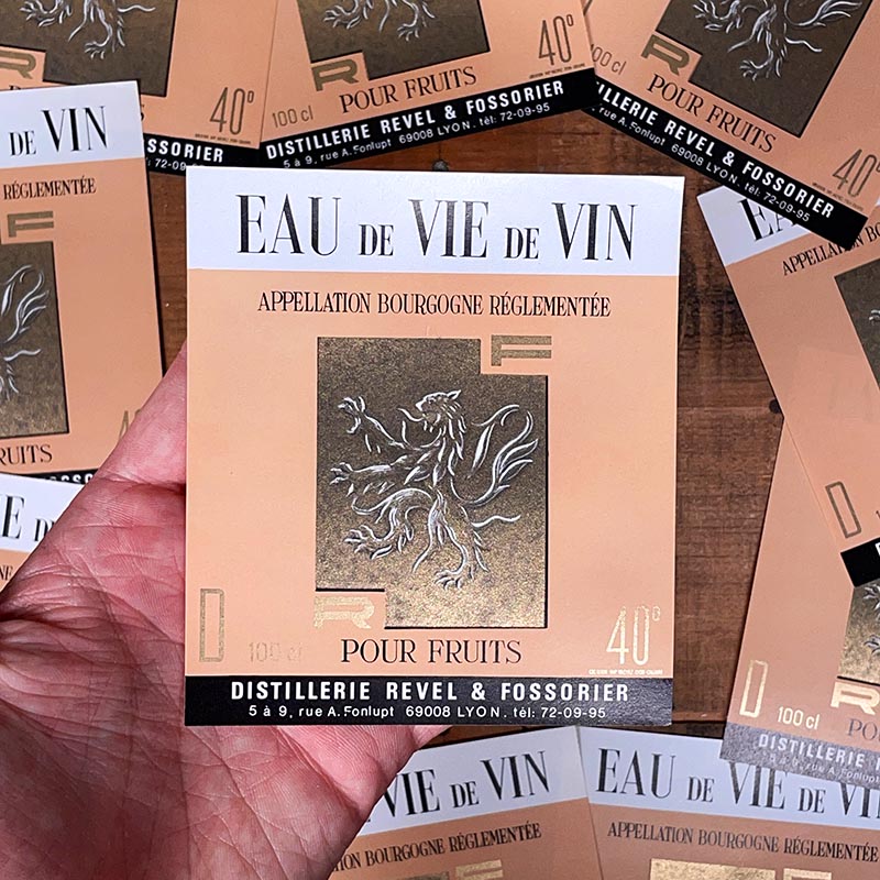 étiquette eau de vie de vin revel fossorier lyon ancienne 1970 1980 vintage
