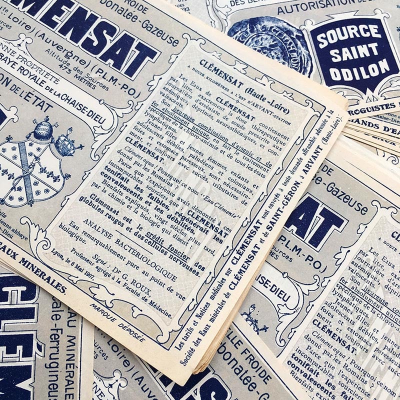 étiquette ancienne papier eau source minérale clémensat saint odillon ancien vintage 1930