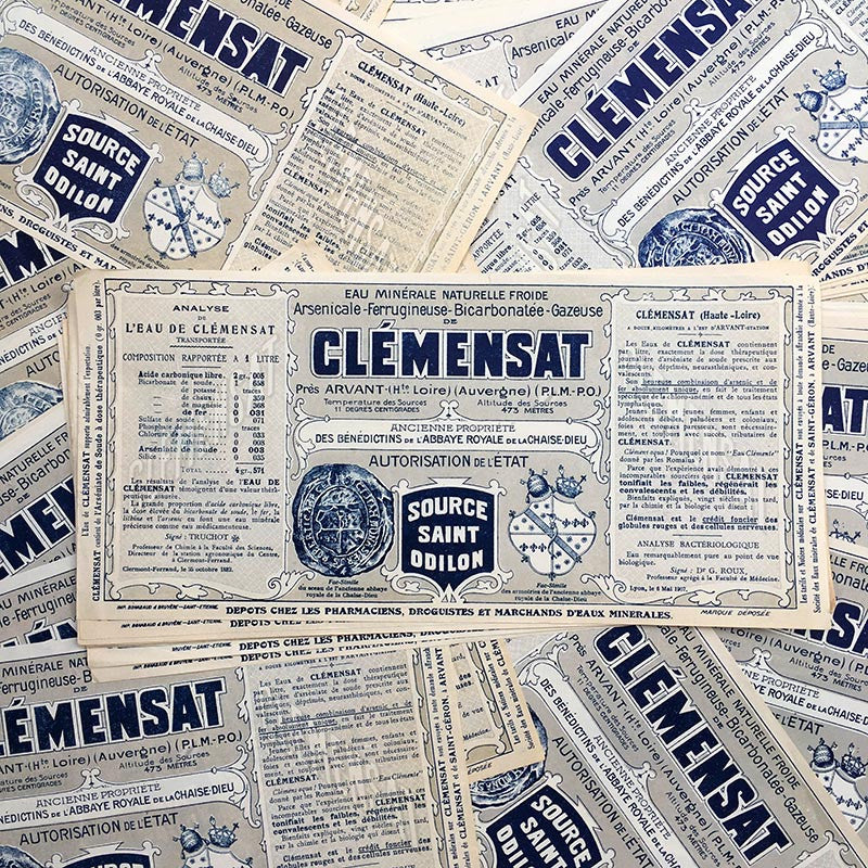 étiquette ancienne papier eau source minérale clémensat saint odillon ancien vintage 1930