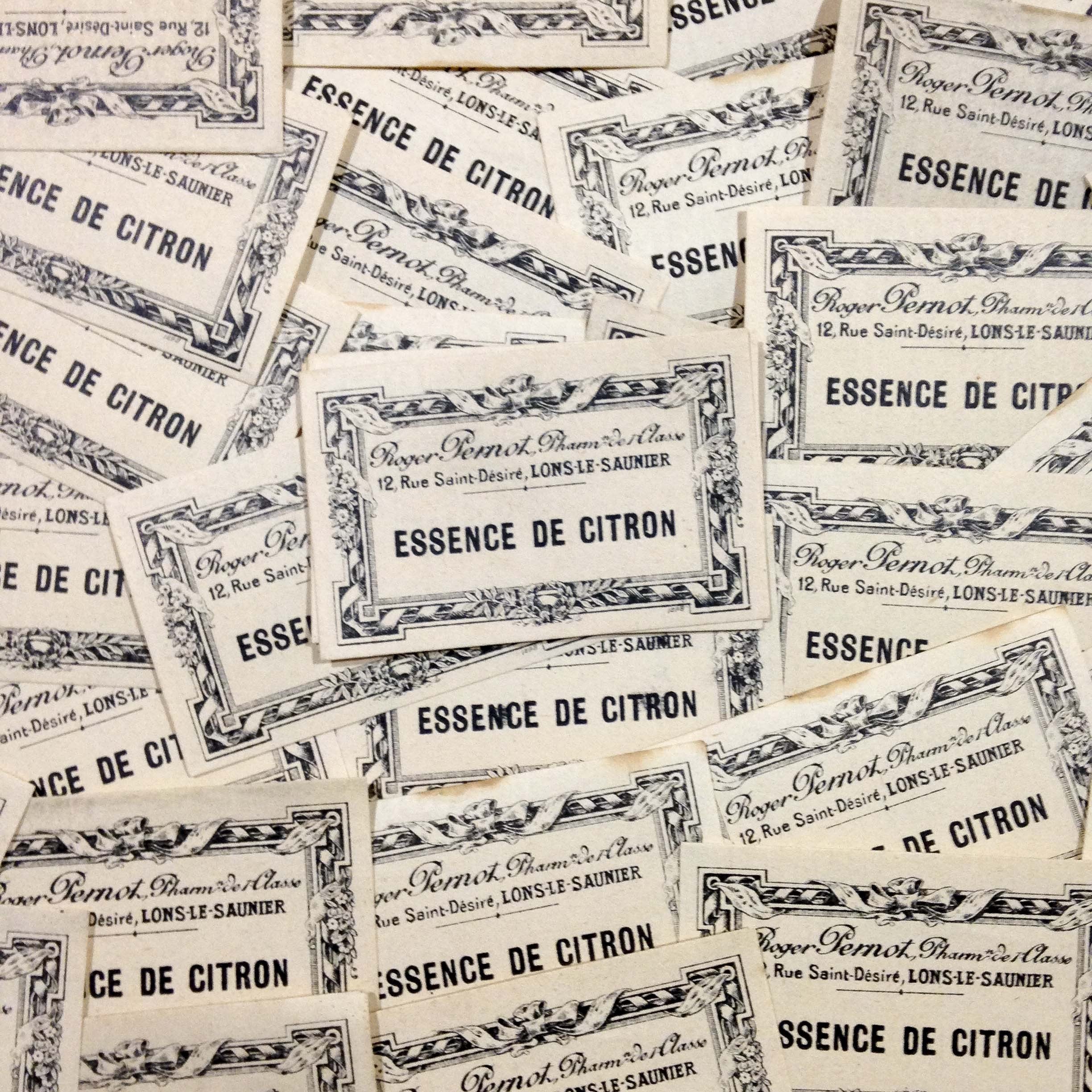essence de citron étiquette ancien vintage papier pharmacie 1920