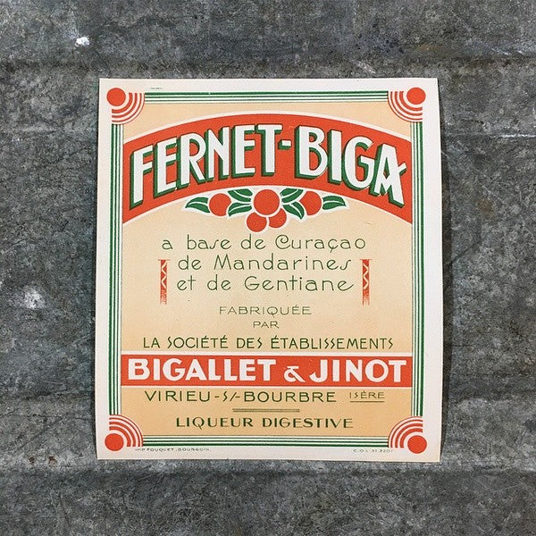 étiquette ancien ancienne fernet biga bigallet 1930 1940 bouteille gentiane jinot