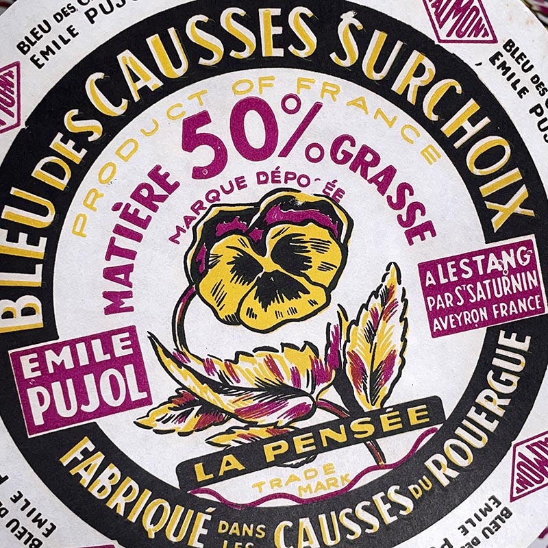 étiquette fromage ancien vintage fromagerie 1950 1960 bleu des causses ronde surchoix lestang aveyron valmont la pensée
