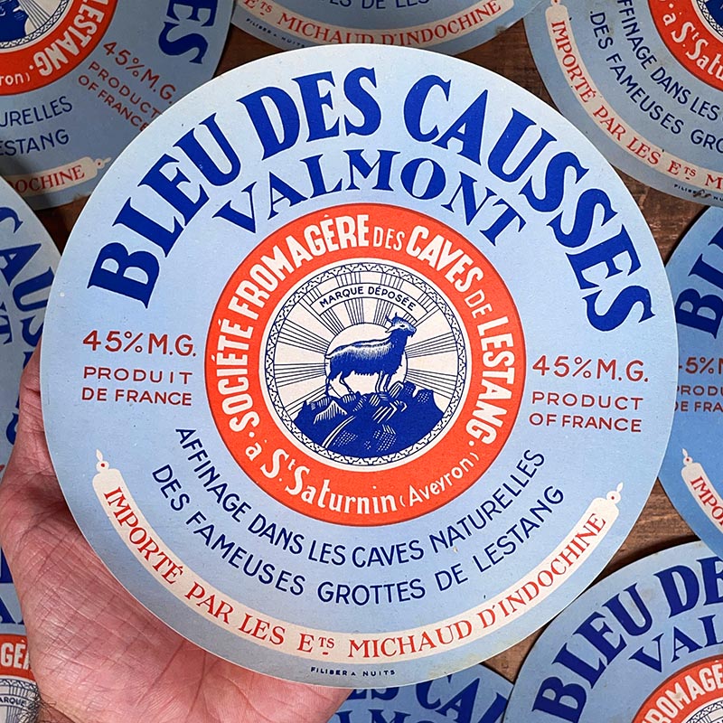 étiquette fromage ancien vintage fromagerie 1950 1940 bleu des causses ronde valmont indochine