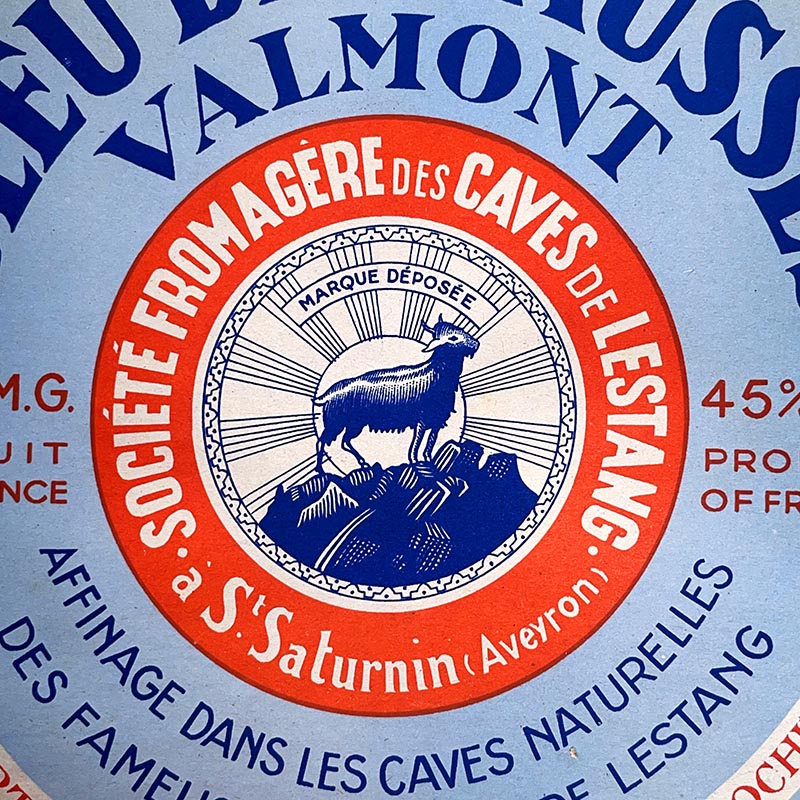 étiquette fromage ancien vintage fromagerie 1950 1940 bleu des causses ronde valmont indochine