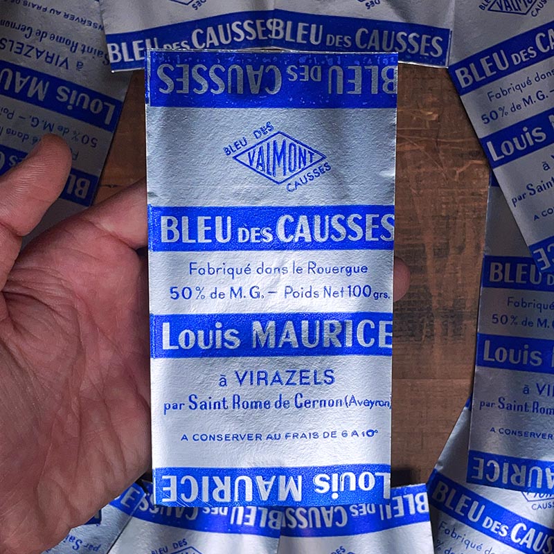 étiquette fromage ancien vintage fromagerie 1950 1960 bleu des causses métallisé métallique louis maurice rouergue