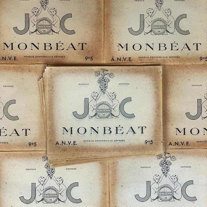 étiquette de vin ancienne joc jc monbéat anve vignoble 1900 1910 1920 vintage