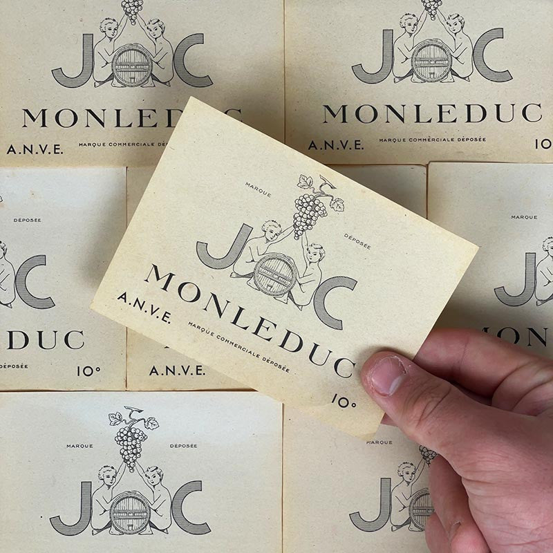 étiquette de vin ancienne joc jc monleduc anve vignoble 1900 1910 1920 vintage