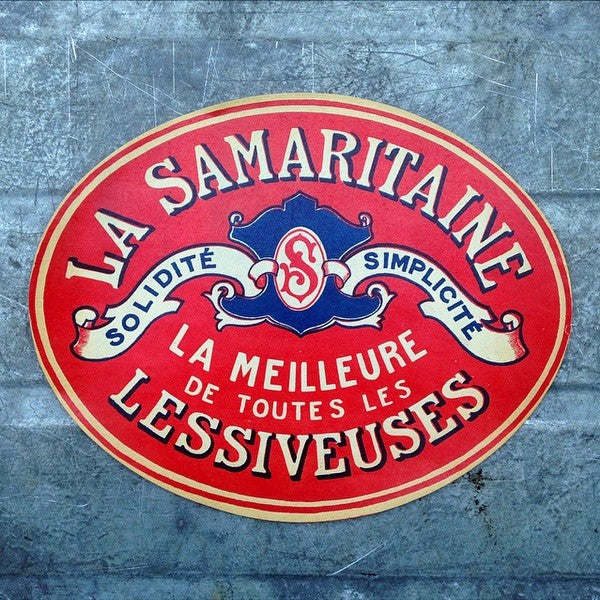 grande étiquette de lessiveuse imprimeur imprimerie 1960 la samaritaine rouge