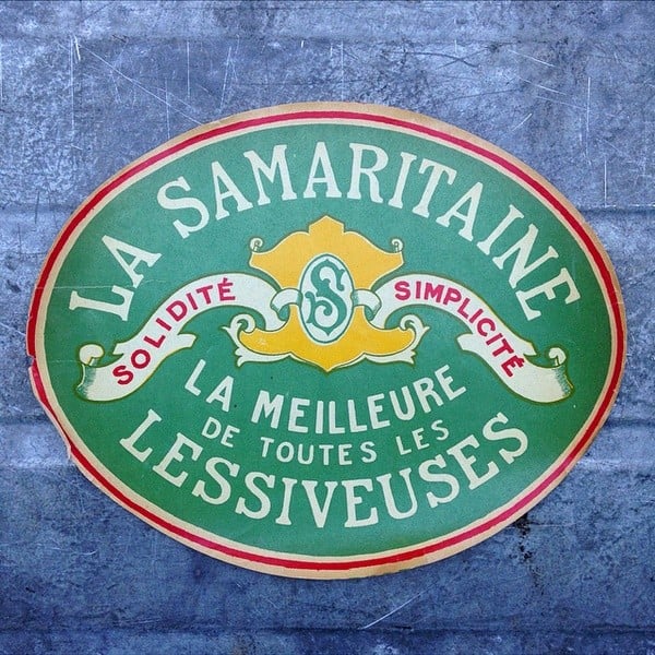 grande étiquette de lessiveuse imprimeur imprimerie 1960 la samaritaine vert