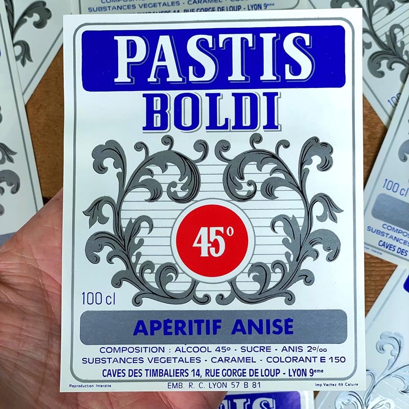 étiquette ancien d'alcool pastis boldi 1970 1980 distillerie lyon gorge de loup