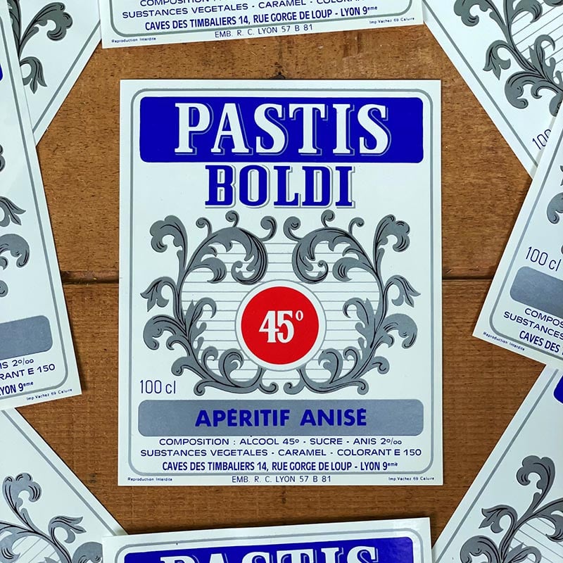 étiquette ancien d'alcool pastis boldi 1970 1980 distillerie lyon gorge de loup
