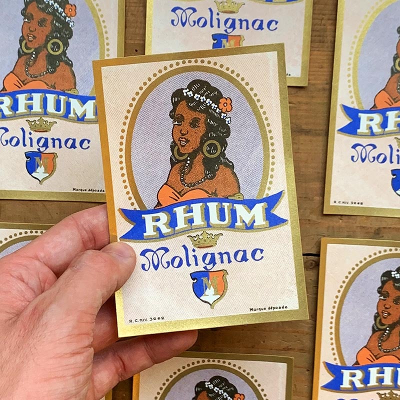 étiquette alcool rhum molignac femme doré or orange 1910 1920 1930 ancien vintage alcool distillerie imprimerie collection