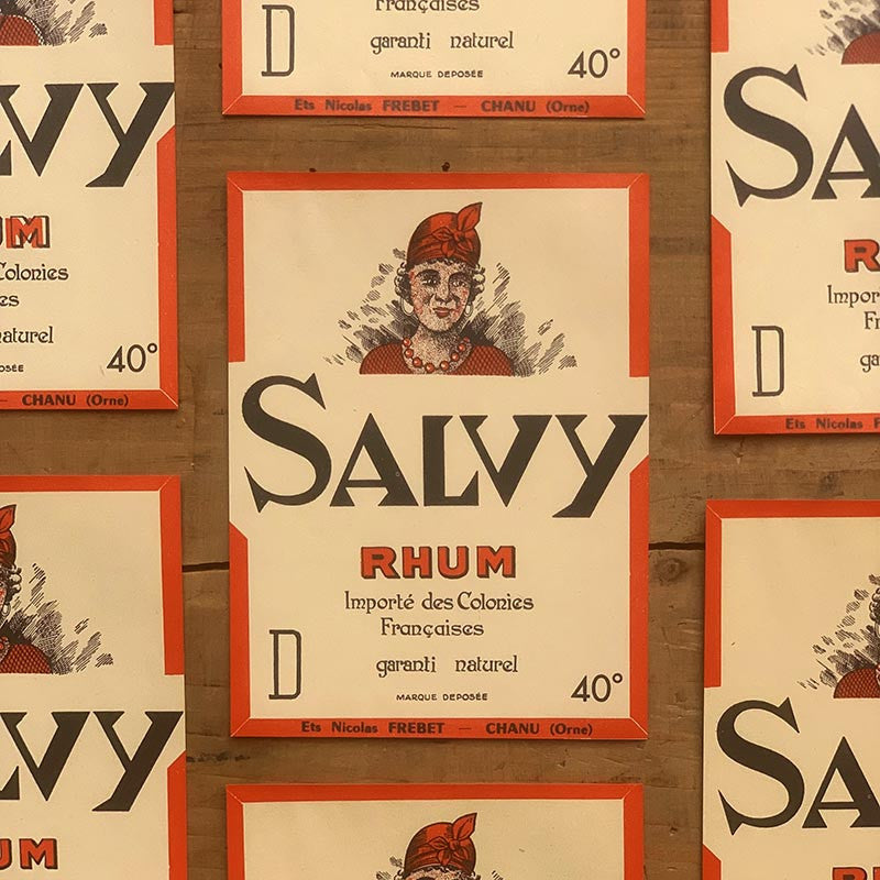 étiquette alcool rhum salvy femme 1910 1920 1930 ancien vintage alcool distillerie imprimerie collection nicolas frebet