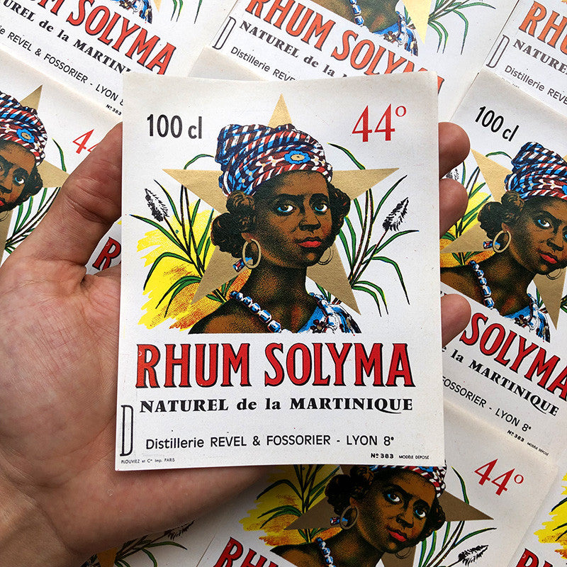étiquette rhum solyma ancien vintage alcool 100cl distillerie imprimerie collection 1950