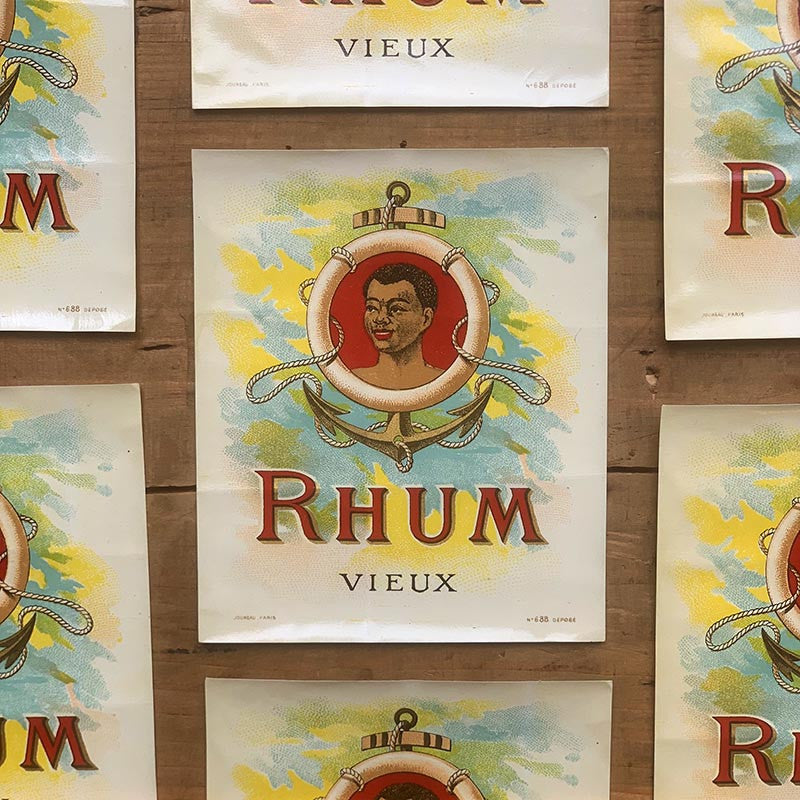 étiquette alcool rhum vieux homme bouée ancre 1910 1920 1930 ancien vintage alcool distillerie imprimerie collection jouneau