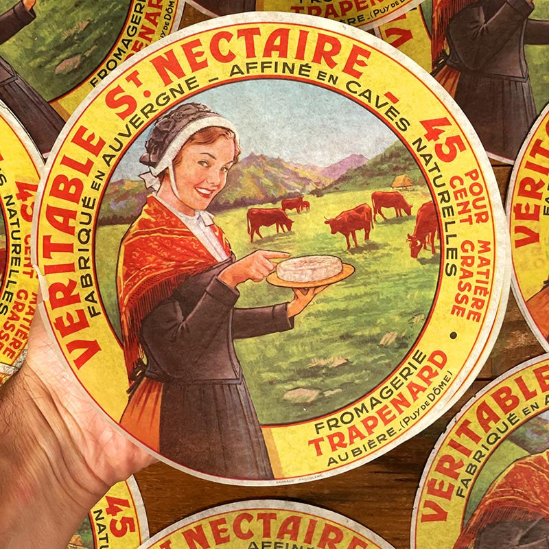 étiquette fromage ancien vintage papier fromagerie 1960 saint nectaire auvergne grande