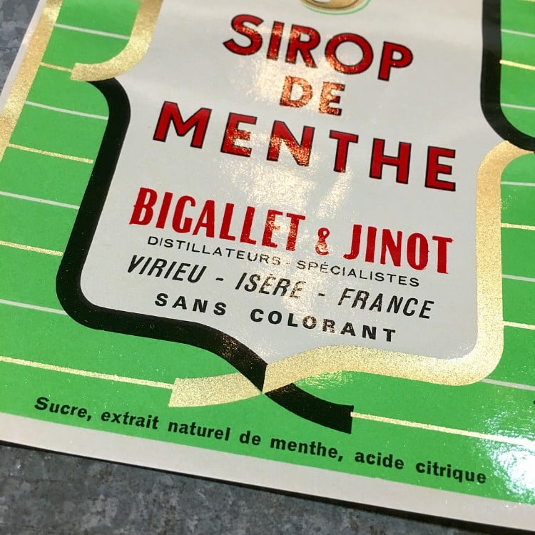 étiquette de sirop de menthe bigallet jinot 1970
