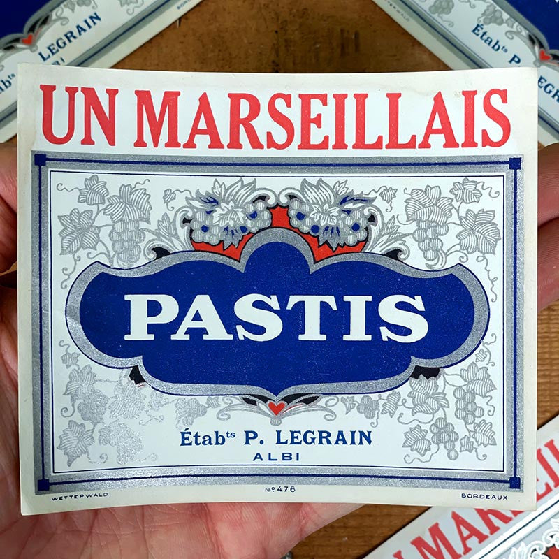 étiquette ancien d'alcool pastis un marseillais 1950 1960 distillerie legrain albi vintage