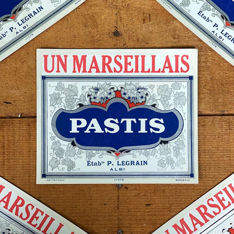 étiquette ancien d'alcool pastis un marseillais 1950 1960 distillerie legrain albi vintage