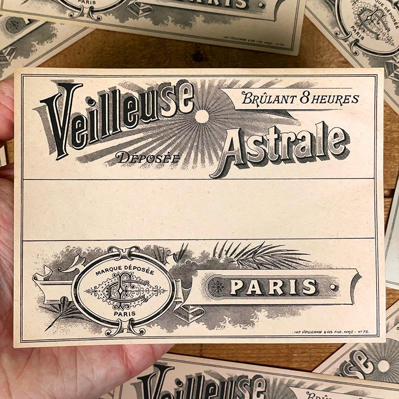 étiquette ancienne veilleuse astrale papier vintage 1900 boite paquet 1890 paris illustration